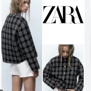 NWT ZARA Women's Black and White Plaid Jacket Size XS